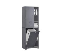 SoBuy Meuble Salle de Bain avec Panier à Linge Armoire de Rangement avec 6 Étagères et 2 Tiroirs Meuble Colonne Salle de Bain avec Panier Gris 60x37x171 cm BZR104-DG