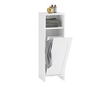 SoBuy Meuble Salle de Bain avec Panier à Linge Armoire de Salle de Bain avec Sac Amovible & Pieds protégés par Silicone Meuble buanderie Compact pour WC invités, Blanc 30x97x30cm BZR161-W