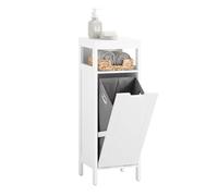 SoBuy Meuble Salle de Bain avec Panier à Linge - Armoire de Salle de Bain Compacte avec Sac Abattant - Meuble de Rangement Gain de Place en Bois Placard Rangement, Blanc, 30 x 90 x 30 cm, BZR122-W