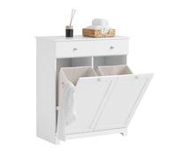 SoBuy Meuble Salle de Bain avec Panier à Linge, Armoire de Toilette avec 2 Tiroirs et et Grande Capacité Sacs à Linge, Meuble Panier à Linge Robuste en Bois, Blanc, L78xP38xH90cm, BZR33-II-W