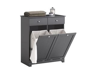 SoBuy Meuble Salle de Bain avec Panier à Linge - Armoire Salle de Bain avec 2 Tiroirs et Grande Capacité Sacs à Linge, Meuble Buanderie, Coffre à Linge, Gris, L78xP38xH90cm, BZR33-II-DG