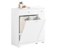 SoBuy Meuble Salle de Bain avec Panier à Linge Colonne de Rangement avec 1 Tiroir, et Compartiment Coulissant, Armoire de Salle de Bain Étanche 78x38x90cm Idéal pour WC, Lavabo, Toilettes, BZR214-W