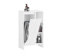 SoBuy Meuble Salle de Bain avec Panier à Linge - Colonne Rangement WC étroite avec Porte Abattante et Étagères Ouvertes, 86x50x30cm, Blanc BZR156-W
