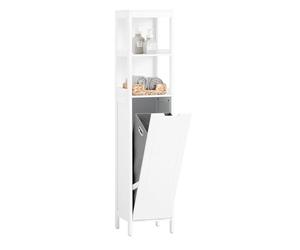 SoBuy Meuble Salle de Bain avec Panier à Linge Colonne Salle de Bain Rangement 145cm avec 2 Étagères Ouvertes et Panier à Linge Placard Rangement Blanc pour Petits Espaces BZR123-W