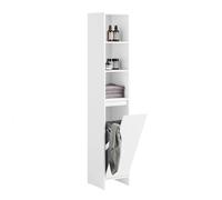 SoBuy Meuble Salle de Bain avec Panier à Linge Colonne Salle de Bbain Armoire Haute Étroite en MDF Blanc avec Étagères Réglables, Rangement Ouvert Parfait pour Petit Espace 30x170x30 cm BZR158-W