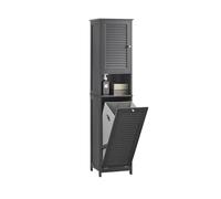 SoBuy Meuble Salle de Bain avec Panier à Linge Meuble Buanderie 40x170x38cm | Armoire Étroite de Rangement Salle de Bain , Étagère de Salle de Bain avec des Portes à Persiennes, Gris, BZR124-DG