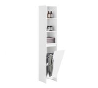 SoBuy Meuble Salle de Bain avec Panier à Linge - Meuble Colonne Salle de Bain Armoire Haute Étroite en MDF Blanc avec Étagères Réglables, Parfait pour Petit Espace 30x170x30 cm BZR158-W