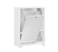 SoBuy Meuble bas de salle de bain BZR105-W – 3 étagères, panier à linge amovible – Blanc 60x37x86