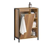 SoBuy Meuble Salle de Bain avec Panier à Linge Petit Meuble de Rangement Salle de Bain avec Étagères Ouvertes et Panier Amovible - Armoire de Toilette Compacte Rangement WC 60x30x90 cm BZR65-PF
