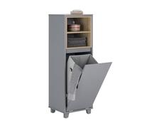SoBuy Meuble Salle de Bain avec Panier à Linge Rabattable Armoire de Salle de Bain étroite avec 2 Compartiments, Panier à Linge Amovible Trieur à Linge & Meuble buanderie, Gris 35x105x30cm BZR146-DG