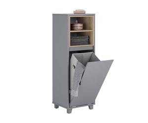 SoBuy Meuble Salle de Bain avec Panier à Linge Rabattable Armoire de Salle de Bain étroite avec 2 Compartiments, Panier à Linge Amovible Trieur à Linge & Meuble buanderie, Gris 35x105x30cm BZR146-DG