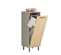 SoBuy Meuble salle de bain avec panier à linge rabattable Armoire de salle de bain étroite avec pieds en métal & panier à linge amovible - Meuble buanderie en bois, Gris Naturel 31,5x86x30cm BZR132-NG