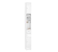 SoBuy Meuble Colonne Salle de Bain, Armoire de Rangement Placard de Rangement Étroite, 1 Tiroir, 2 Portes et 5 Compartiments Ouverts, Étagères Réglables, Blanc Brillant, 20x20x180 cm, BZR167-GW