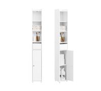 SoBuy Meuble Salle de Bain Colonne de Rangement Petit Meuble Haut avec Porte et Tiroir Armoire Salle de Bain Résistant à l’Humidité - Rangement WC et Toilettes Compact 20x20x145cm BZR34-K-W