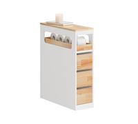 SoBuy Meuble Salle de Bain Colonne de Rangement, Petit Meuble Salle de Bain Meuble Compact avec Roues, Tiroirs et Séparateurs, Blanc+Naturel, 65x23x82cm, BZR54-III-WN