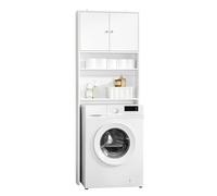 SoBuy Meuble Salle de Bain Colonne Rangement WC Armoire Salle de Bain avec Portes et Étagères 3 Niveaux Réglables Meuble Rangement au-Dessus de WC ou Machine à Laver Blanc 65x182x20cm BZR165-W