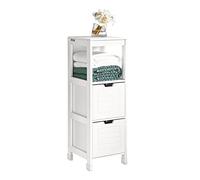 SoBuy Meuble Salle de Bain Commode avec 2 Paniers 30x89x30 cm Blanc | Petit Meuble Étroit de Rangement - Colonne Compacte en Bois, pour Petites Salles de Bain et Toilettes, Moderne, FRG127-W