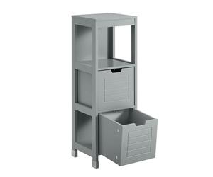 SoBuy Meuble Salle de Bain Commode avec 2 Paniers 30x89x30 cm Gris | Petit Meuble Étroit de Rangement - Colonne Compacte en Bois, pour Petites Salles de Bain et Toilettes, Moderne, FRG127-W