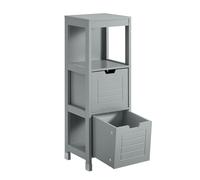 SoBuy Meuble Salle de Bain Commode - Petit Meuble Rangement avec 2 Paniers - Colonne Compacte pour Toilette en Bois, Armoire de Salle de Bain Moderne, Gris, 30x89x30 cm, FRG127-SG