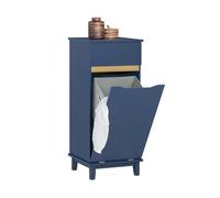 SoBuy Meuble Salle de Bain étroit avec Panier à Linge Rabattable - Armoire de Salle de Bain avec tiroir & Pieds en pin - Meuble buanderie résistant à l’humidité en Bois, Bleu, 40x96x40cm BZR114-B