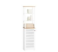 SoBuy Meuble Colonne Salle de Bain Étroit avec Étagères Ouvertes et Porte à Lames - Armoire de Rangement Haut pour Salle de Bain, WC, Cuisine ou Buanderie, Blanc-Bois, 160x40x30cm, BZR43-W