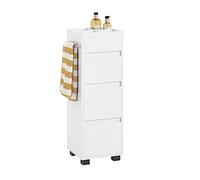 SoBuy Meuble Salle de Bain - Petit Meuble Rangement avec 3 Tiroirs, 4 Compartiments, Porte-Serviettes - Armoire Salle de Bain Compacte, Idéale pour Toilette en Bois, Blanc, 30x90x30cm, BZR29-W