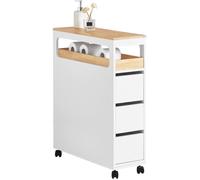 SoBuy Meuble Salle de Bain Roulant avec 3 Tiroirs et Niche, Rangement WC Étroit Gain de Place, Mobilité Stable, Blanc 65x23x82 cm