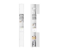 SoBuy Meuble Salon Colonne Rangement Compacte Étagère Cube en Bois - Blanc Mat Petite Bibliothèque Rangement avec 1 Tiroir & 2 Portes pour Salon, Salle de Bain et Cuisine 20x20x180cm BZR34-II-W