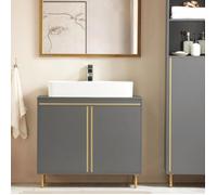 SoBuy Meuble sous Lavabo 2 Portes avec Étagère, Placard Salle de Bain Gris-Doré sur Pieds, 75x35x65cm, BZR129-HG