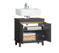 SoBuy Meuble sous-Lavabo - Armoire de Salle de Bain avec Portes - Meuble sous-Vasque, Placard de Rangement Étroit en Bois pour Petits Espaces, Gris foncé, 60 x 59 x 30 cm, BZR113-DG