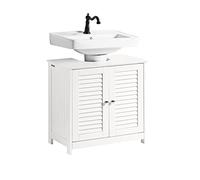 SoBuy Meuble sous-Lavabo, Meuble sous Vasque avec Étagères Ajustables, Meuble de Salle de Bain en MDF, pour Colonne lavabo, Rangement avec Portes Anti-humidité, Blanc, L60xP35xH58 cm, FRG237-II-W