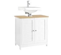 SoBuy Meuble sous Lavabo de Salle de Bain, Meuble sous Vasque avec 2 Portes et 2 Étages, Placard de Rangement pour Salle de Bain, L60 x P35 x H59 cm, Blanc et Bois Naturel, FRG237-WN