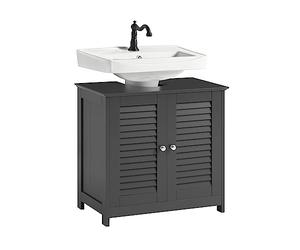 SoBuy Meuble sous-Lavabo, Meuble sous Vasque avec Étagères Ajustables, Meuble de Salle de Bain en MDF, pour Colonne lavabo, Rangement avec Portes Anti-humidité, Gris, L60xP35xH58 cm, FRG237-II-DG