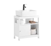 SoBuy Meuble sous-Lavabo, Meuble sous-Vasque Meuble de Rangement de Salle de Bain, Placard de Rangement, 2 Étagères, 2 Portes Coulissantes, L60 x P30 x H60 cm, Blanc, BZR185-W
