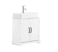 SoBuy Meuble sous Lavabo Salle de Bain 60 cm, Petit Armoire de Rangement sous évier avec étagères réglables, Meubles sous Vasque Compact résistant à l'humidité en Bois, Blanc, BZR205-W