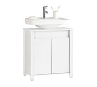 SoBuy Meuble sous Lavabo Salle de Bain 60x34x65,5 cm, Meuble sous Évier avec 2 Portes et Étagère Réglable, MDF Blanc