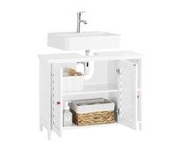 SoBuy Meuble sous Lavabo Salle de Bain avec 2 Portes et Niche Ouverte - Meuble Vasque en MDF E1, Étagère Réglable, Charge 42kg - Armoire Salle de Bain 80x31,5x60,5cm BZR210-W