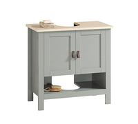 SoBuy Meuble sous lavabo Salle de Bain avec Colonne- Meuble sous Vasque avec étagère réglable, Niche Ouverte & découpe Siphon - Placard de Rangement Salle de Bain, Gris 60x60x30cm BZR69-II-HG