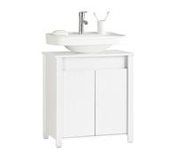 SoBuy Meuble sous Lavabo de Salle de Bain, Meuble sous Évier, Meuble de Rangement Salle de Bain, Meuble Évier de Cuisine avec 2 Portes, Blanc, 60x34x65,5 cm, BZR101-W