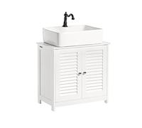 SoBuy Meuble sous Lavabo Salle de Bain avec Découpe pour Siphon 60x35x58 cm | Meuble sous Vasque avec 2 Portes et 2 Étages, Placard de Rangement pour Salle de Bain, Blanc, FRG237-W