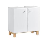 SoBuy Meuble sous Lavabo Salle de Bain avec Découpe pour Siphon 60x60x30 cm | Meuble sous Vasque, Armoire Salle de Bain, Placard de Rangement, Meuble de Rangement avec 2 Portes, Blanc, BZR92-W