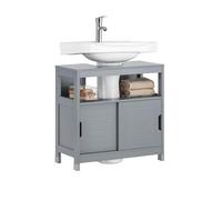 SoBuy Meuble sous Lavabo Salle de Bain avec Portes Coulissantes - Meuble Salle de Bain et Armoire sous Vasque Compact Anti-Humidité - Rangement pour WC, Bois, 60x30x60cm, Gris, FRG128-II-SG