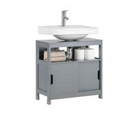 SoBuy Meuble sous Lavabo Salle de Bain avec Portes Coulissantes - Meuble sous Vasque Compact Anti-Humidité - Rangement, Bois, 60x30x60cm, Gris, FRG128-SG