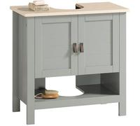 SoBuy Meuble sous Lavabo Salle de Bain Gris avec Colonne, Étagères Réglables et Niche Ouverte, Découpe Siphon, 60x60x30cm