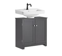 SoBuy Meuble sous Lavabo Salle de Bain - Meuble sous Vasque avec Portes et Étagère Réglable - Compatible avec Lavabo Colonne - Meuble de Rangement Compact en MDF, Gris Foncé, 60x60x29cm, BZR18-II-W