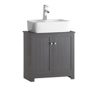 SoBuy Meuble sous Lavabo Salle de Bain -Meuble sous Vasque avec Portes et étagère réglable - Meuble de Rangement Salle de Bain Compact en MDF, Gris Foncé, 60x60x29cm, BZR18-DG