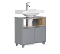 SoBuy Meuble sous Lavabo Salle de Bain Meuble Vasque Armoire de Rangement avec 2 Compartiments et Porte, Design Bois-Gris, pour Petit Espace et Ensemble Meubles Salle de Bain 60x30x61 cm BZR148-DG