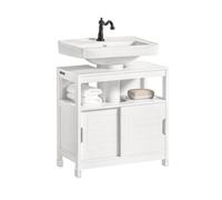 SoBuy Meuble de Salle de Bain sous Vasque avec 2 Portes Coulissantes Silencieuses, Meuble sous Lavabo, Rangement Optimisé pour Petite Surface, Anti-Humidité, Bois, Blanc, L60xP30xH60cm, FRG128-II-W