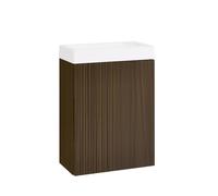 SoBuy Meuble Suspendu avec Lavabo et Lave-Mains, Marron, 40x22x56 cm, BZR196-BR