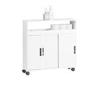 SoBuy Meuble WC Salle de Bain avec roulettes Petit Meuble de Rangement, avec 2 Portes Coulissantes et Étagère Ouverte, Meuble Toilettes pour Espace Réduit Blanc 70x71x20cm BZR02-W